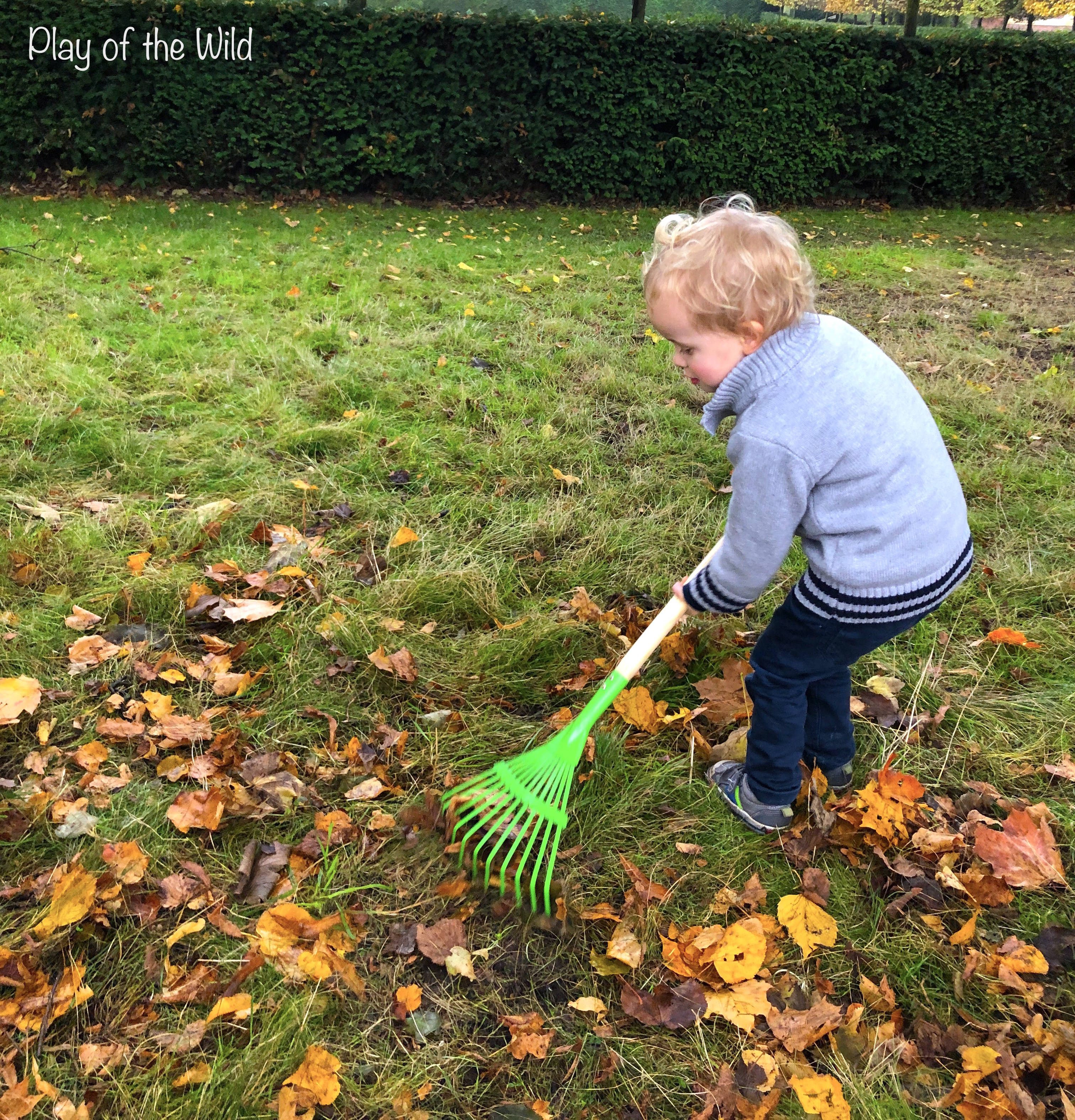 Outdoor Autumn & Winter Garden Activities for Children. Raking leaves.
